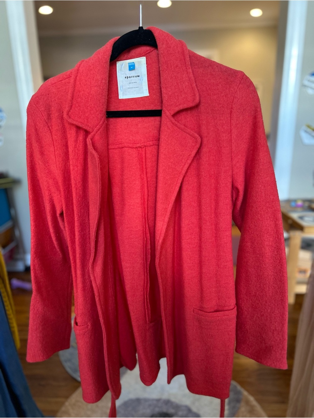 sparrow Women's Coral-Red Open Front Trench Coat
